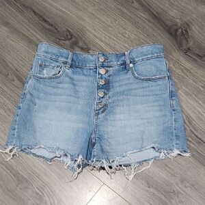 Loft Raw Hem Button High Waisted Denim Shorts